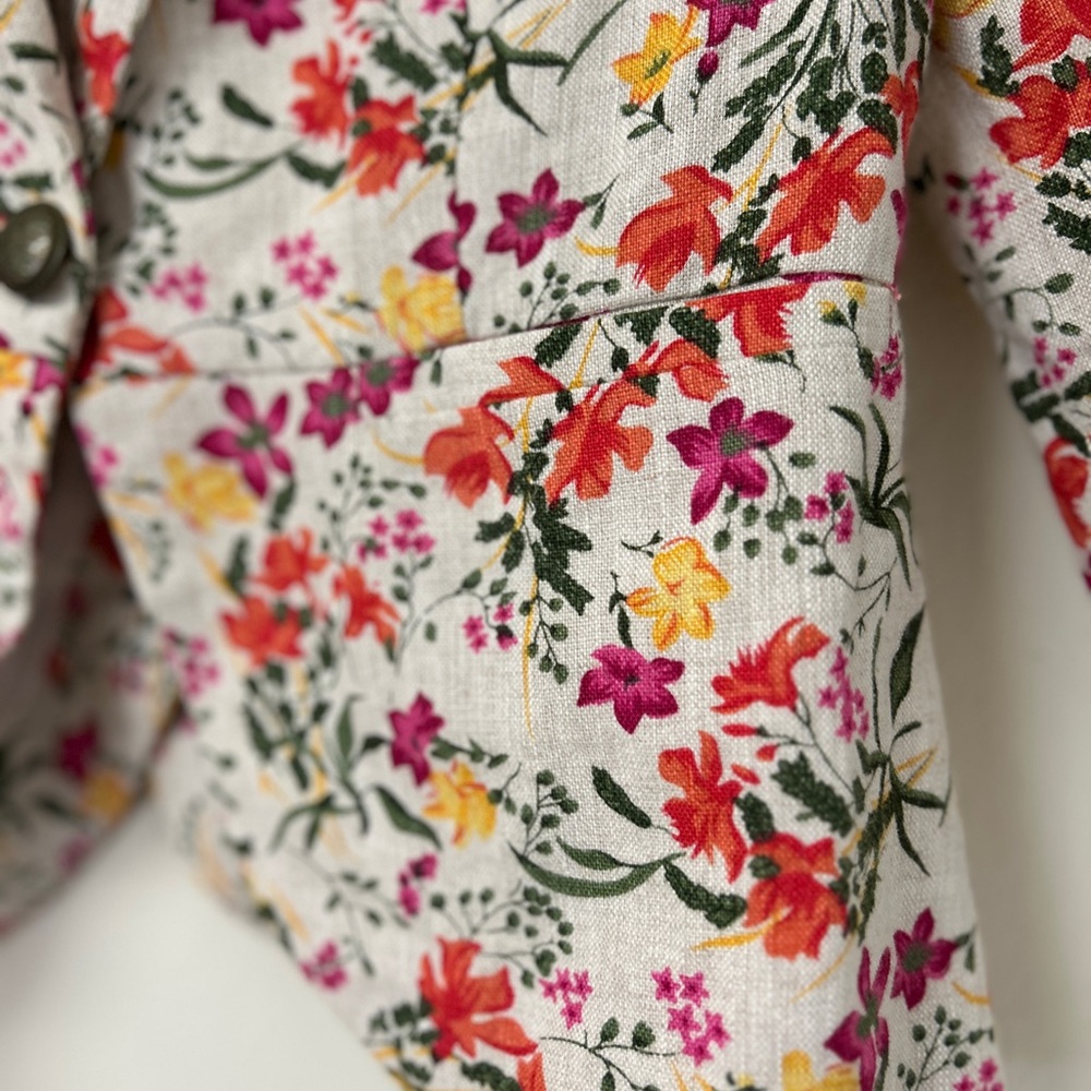 Forever 21 Red & beige Floral Blazer Lightweight Suit Jacket size XS 100% Linen - Picture 5 of 13